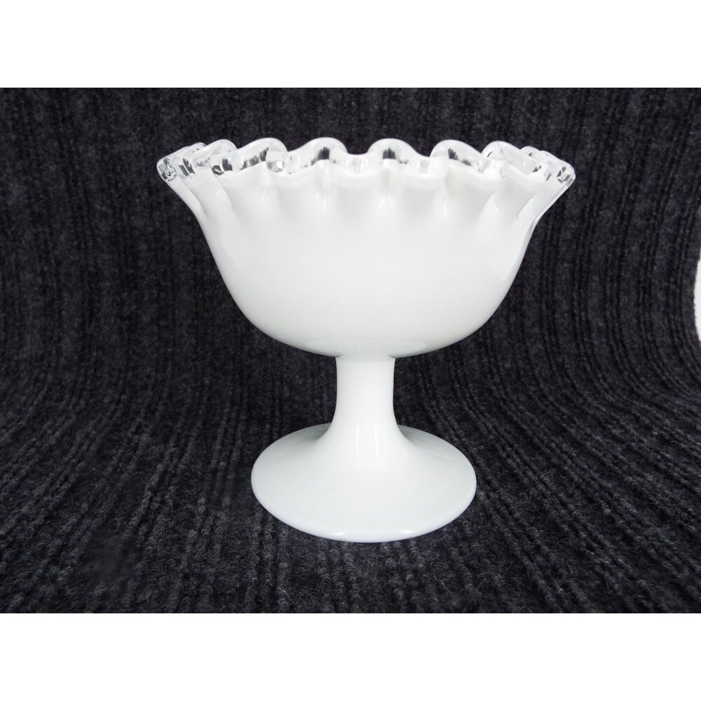 Vintage Fenton Silver Crest White Milk Glass Pedestal Candy Dish